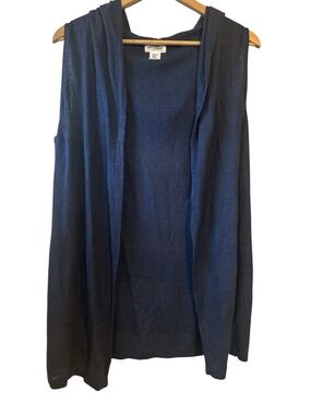 100% Linen Sleeveless Open Front Hooded Vest Artisan NY Women’s XL Boho Coastal